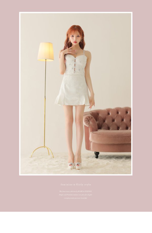 画像5: XSサイズあり【ROBE de FLEURS/ローブドフルール】スパンコール/ ドットチュール/ キャミソール/ ビジュー/ フレア/ セットアップ/ ミニドレス/ キャバドレス[OF08]