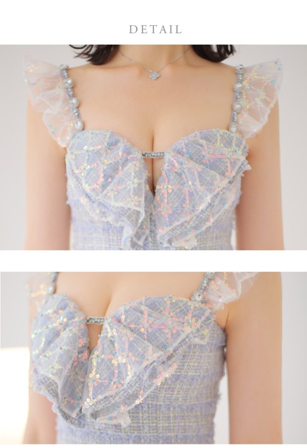 画像13: XSサイズあり【ROBE de FLEURS/ローブドフルール】セットアップ/ラメツイード/ スパンコール/ フリル/ タイト/ ミニドレス/ キャバドレス[OF08]