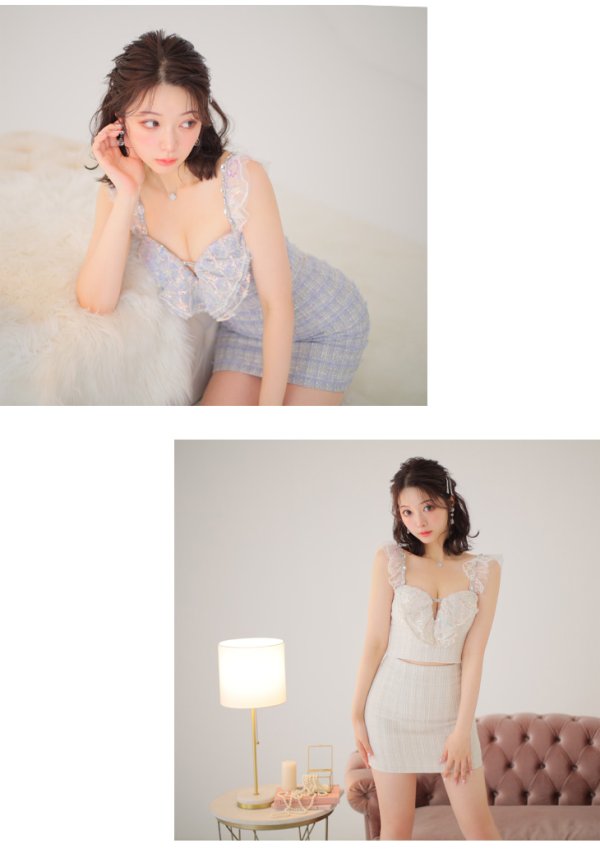 画像9: XSサイズあり【ROBE de FLEURS/ローブドフルール】セットアップ/ラメツイード/ スパンコール/ フリル/ タイト/ ミニドレス/ キャバドレス[OF08]