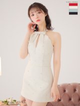 XSサイズあり【ROBE de FLEURS/ローブドフルール】セットアップ/ ホルターネック/ ビジュー/ バストカット/ リボン/ タイト/ ミニドレス/ キャバドレス[OF08]
