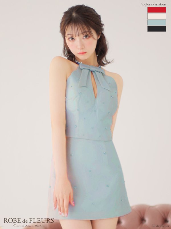 画像6: XSサイズあり【ROBE de FLEURS/ローブドフルール】セットアップ/ ホルターネック/ ビジュー/ バストカット/ リボン/ タイト/ ミニドレス/ キャバドレス[OF08]