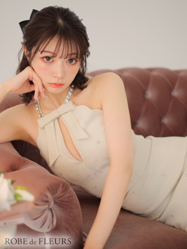 画像18: XSサイズあり【ROBE de FLEURS/ローブドフルール】セットアップ/ ホルターネック/ ビジュー/ バストカット/ リボン/ タイト/ ミニドレス/ キャバドレス[OF08]