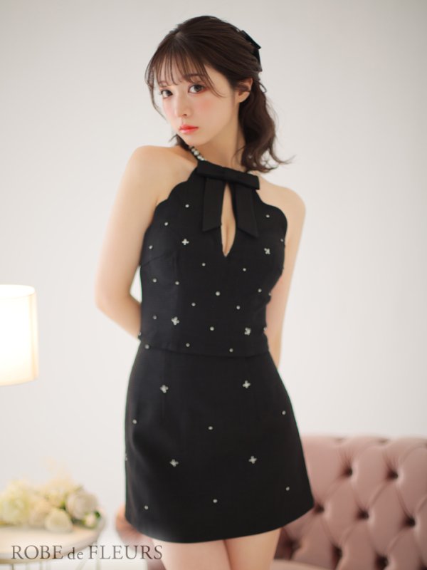 画像21: XSサイズあり【ROBE de FLEURS/ローブドフルール】セットアップ/ ホルターネック/ ビジュー/ バストカット/ リボン/ タイト/ ミニドレス/ キャバドレス[OF08]
