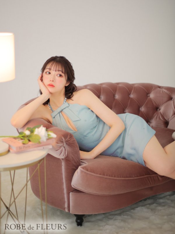 画像7: XSサイズあり【ROBE de FLEURS/ローブドフルール】セットアップ/ ホルターネック/ ビジュー/ バストカット/ リボン/ タイト/ ミニドレス/ キャバドレス[OF08]