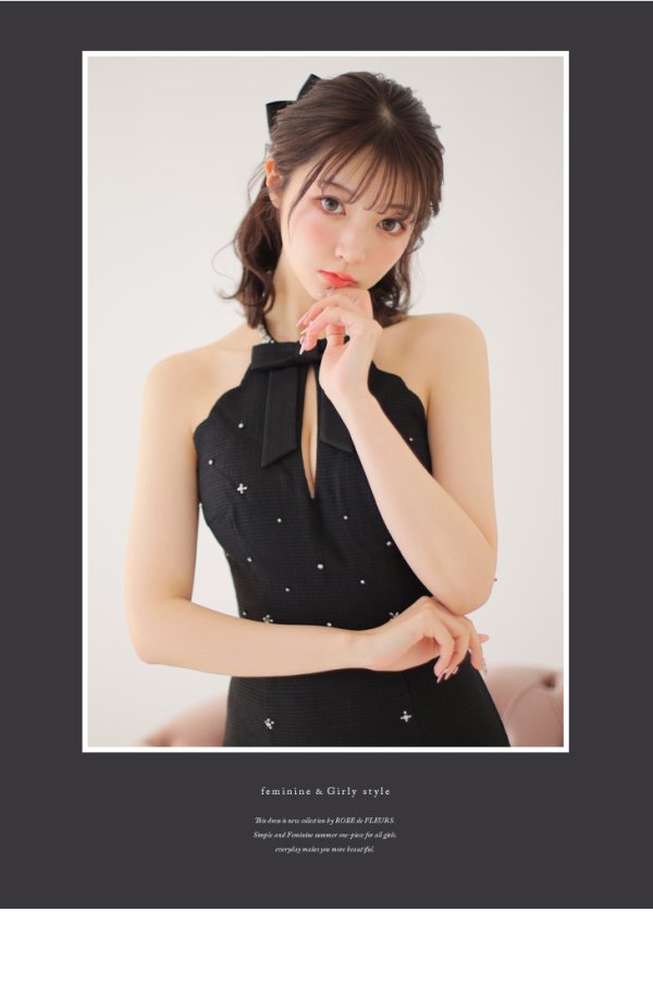 画像22: XSサイズあり【ROBE de FLEURS/ローブドフルール】セットアップ/ ホルターネック/ ビジュー/ バストカット/ リボン/ タイト/ ミニドレス/ キャバドレス[OF08]