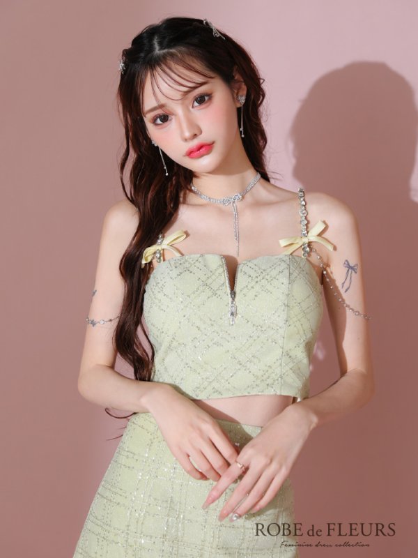 画像10: XSサイズあり【ROBE de FLEURS/ローブドフルール】スパンコール/ 刺繍レース/ フロントジップ/ キャミソール/ ショルダービジュー/ 台形スカート/ セットアップ/ ミニドレス/ キャバドレス[OF08]