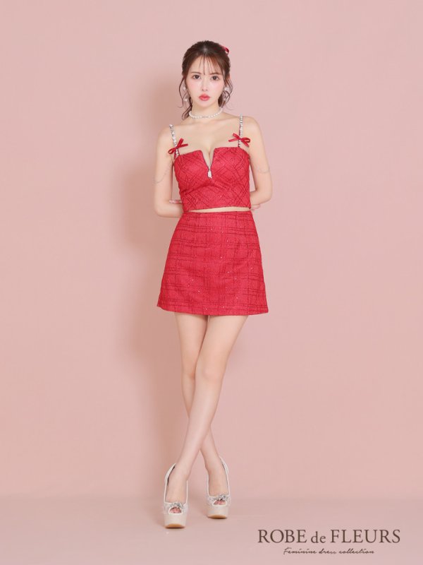 画像12: XSサイズあり【ROBE de FLEURS/ローブドフルール】スパンコール/ 刺繍レース/ フロントジップ/ キャミソール/ ショルダービジュー/ 台形スカート/ セットアップ/ ミニドレス/ キャバドレス[OF08]