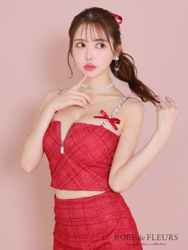 画像13: XSサイズあり【ROBE de FLEURS/ローブドフルール】スパンコール/ 刺繍レース/ フロントジップ/ キャミソール/ ショルダービジュー/ 台形スカート/ セットアップ/ ミニドレス/ キャバドレス[OF08]