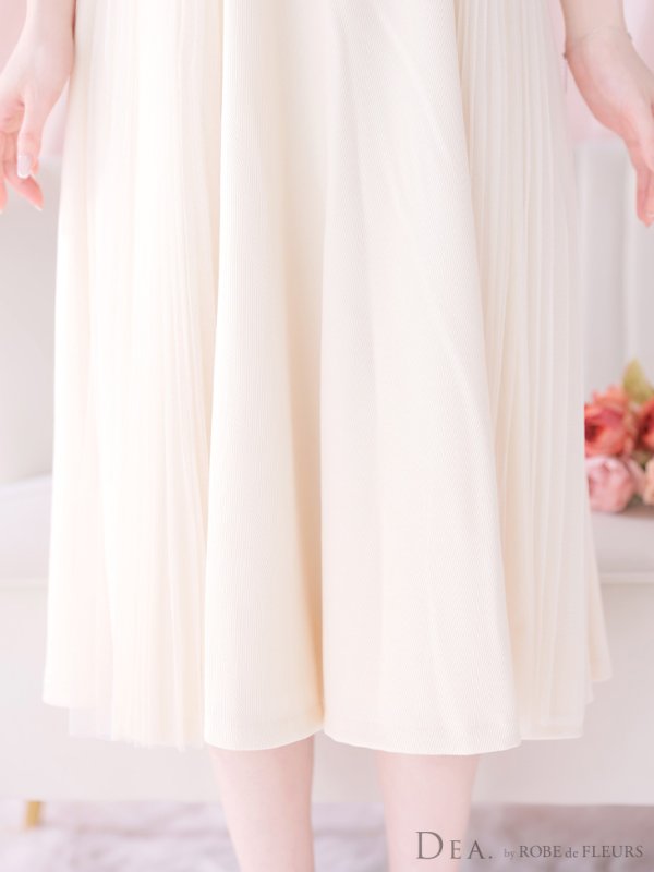 画像8: Lサイズあり【DEA./ディア】ダブルボタン/ サイドチュール/ オフショル/ ノースリーブ/ フレア/ ミディアムドレス/ キャバドレス[OF08]