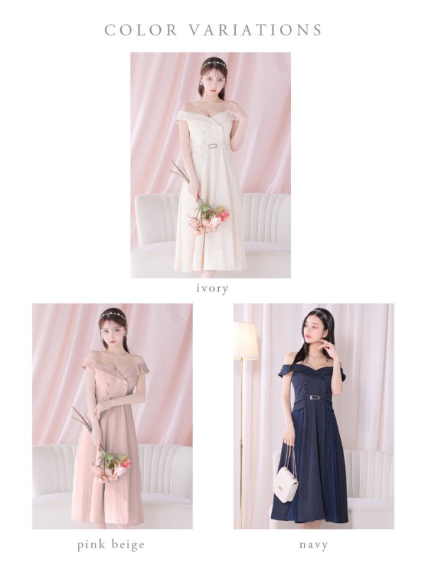 画像15: Lサイズあり【DEA./ディア】ダブルボタン/ サイドチュール/ オフショル/ ノースリーブ/ フレア/ ミディアムドレス/ キャバドレス[OF08]