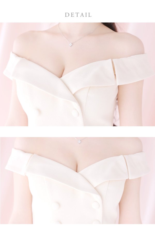 画像13: Lサイズあり【DEA./ディア】ダブルボタン/ サイドチュール/ オフショル/ ノースリーブ/ フレア/ ミディアムドレス/ キャバドレス[OF08]