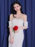 画像17: Lサイズあり【DEA.by ROBE de FLEURS/ディアバイローブドフルール】トップギャザー/ オフショル/ ラメ/ ワンカラー/ フレア/ ワンピース/ ロングドレス/ キャバドレス long[OF2]