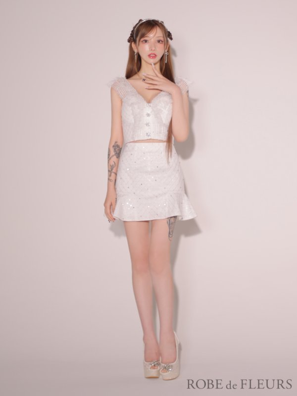 画像4: XSサイズあり【ROBE de FLEURS/ローブドフルール】ナチュラルレース/ ノースリーブ/ バックリボン/ セットアップ/ フレア/ ミニドレス/ キャバドレス[OF08]