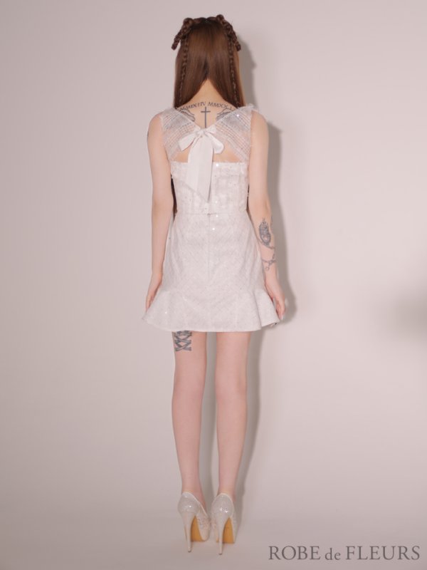 画像10: XSサイズあり【ROBE de FLEURS/ローブドフルール】ナチュラルレース/ ノースリーブ/ バックリボン/ セットアップ/ フレア/ ミニドレス/ キャバドレス[OF08]