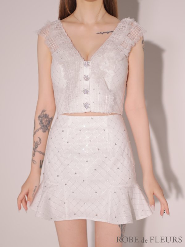 画像11: XSサイズあり【ROBE de FLEURS/ローブドフルール】ナチュラルレース/ ノースリーブ/ バックリボン/ セットアップ/ フレア/ ミニドレス/ キャバドレス[OF08]