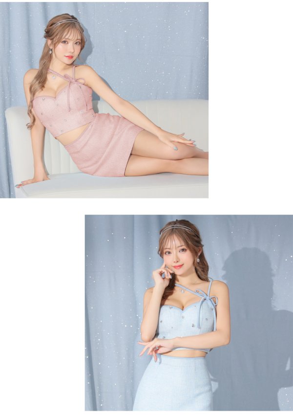 画像10: XSサイズあり【ROBE de FLEURS/ローブドフルール】ラメツイード/ アシメショルダー/ リボン/ ビジュー/ 台形スカート/ セットアップ/ ミニドレス/ キャバドレス[OF08]