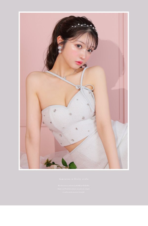 画像11: XSサイズあり【ROBE de FLEURS/ローブドフルール】ラメツイード/ アシメショルダー/ リボン/ ビジュー/ 台形スカート/ セットアップ/ ミニドレス/ キャバドレス[OF08]