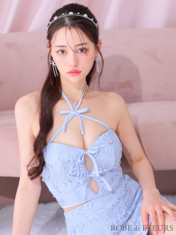 画像23: XSサイズあり【ROBE de FLEURS/ローブドフルール】トリプルリボン/ ホルターネック/ フラワーレース/ セットアップ/ フレア/ ミニドレス/ キャバドレス[OF08]