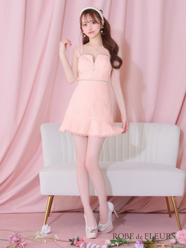画像21: XSサイズあり【ROBE de FLEURS/ローブドフルール】肩レース/ ウエストビジュー/ スカラップレース/ フレア/ ノースリーブ/ ミニドレス/ キャバドレス[OF08]