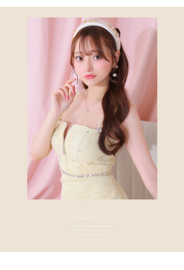 画像6: XSサイズあり【ROBE de FLEURS/ローブドフルール】肩レース/ ウエストビジュー/ スカラップレース/ フレア/ ノースリーブ/ ミニドレス/ キャバドレス[OF08]