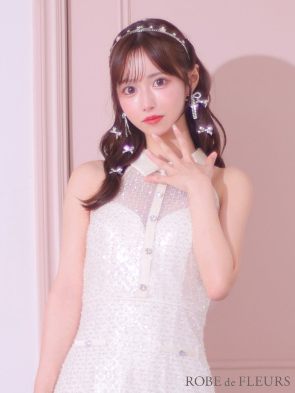 画像6: XSサイズあり【ROBE de FLEURS/ローブドフルール】襟付き/ ビーズ/ スパンコール/ ホルターネック/ ミニドレス/ キャバドレス[OF08]