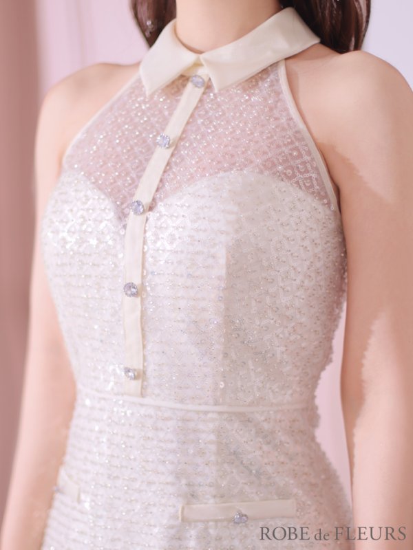 画像12: XSサイズあり【ROBE de FLEURS/ローブドフルール】襟付き/ ビーズ/ スパンコール/ ホルターネック/ ミニドレス/ キャバドレス[OF08]