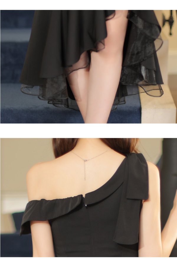 画像14: Lサイズあり【DEA./ディア】リボンワンショルダー/ サテン/ マーメイド/ ミディアムドレス/ キャバドレス[OF08]