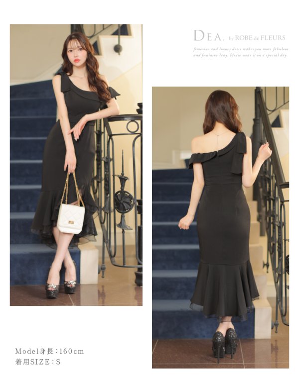 画像12: Lサイズあり【DEA./ディア】リボンワンショルダー/ サテン/ マーメイド/ ミディアムドレス/ キャバドレス[OF08]