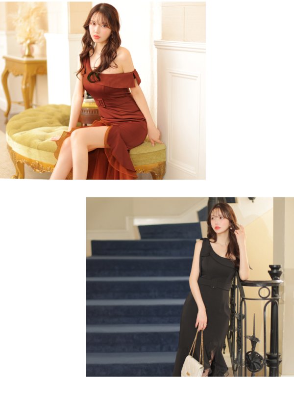 画像10: Lサイズあり【DEA./ディア】リボンワンショルダー/ サテン/ マーメイド/ ミディアムドレス/ キャバドレス[OF08]