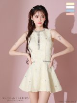 XSサイズあり【ROBE de FLEURS/ローブドフルール】ビジューライン/ ノースリーブ/ フレア/ ミニドレス/ キャバドレス[OF2]【一部予約商品/6月中旬発送予定】