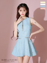 XSサイズあり【ROBE de FLEURS/ローブドフルール】ビジューライン/ ノースリーブ/ フレア/ ミニドレス/ キャバドレス[OF2]【一部予約商品/6月中旬発送予定】