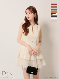 XS-Lサイズあり【DEA./ディア】ノースリーブ/ ベルトデザイン/ チュール/ フレア/ ミニドレス/ キャバドレス[OF08]