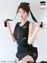 【予約商品/6月上旬発送予定】XSサイズあり【ROBE de FLEURS/ローブドフルール】リボンビジュー/ ノースリーブ/ ワンピース/ ミニドレス/ キャバドレス[OF2]