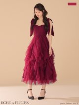 【予約商品/8月下旬発送予定】Lサイズあり【ROBE de FLEURS/ローブドフルール】ボリュームチュール/ ショルダーリボン/ フレア/ ミディアムドレス/ キャバドレス【HC02】