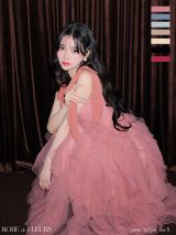 XS-Lサイズあり【ROBE de FLEURS/ローブドフルール】ボリュームチュール/ ショルダーリボン/ フレア/ ワンピース/ ミディアムドレス/ キャバドレス[OF08]【一部予約商品/2月下旬発送予定】