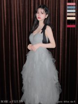 XS-Lサイズあり【ROBE de FLEURS/ローブドフルール】ボリュームチュール/ ショルダーリボン/ フレア/ ワンピース/ ミディアムドレス/ キャバドレス[OF08]【一部予約商品/2月下旬発送予定】