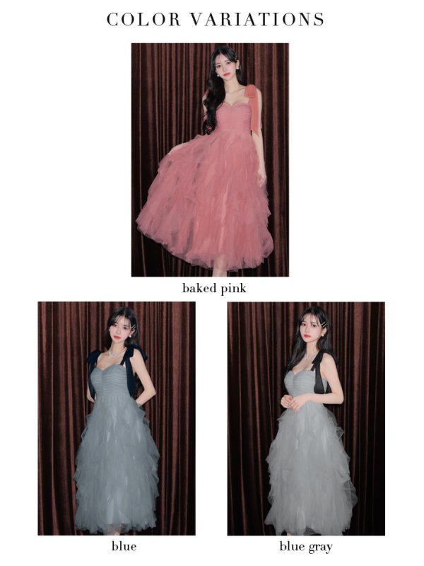 画像29: XS-Lサイズあり【ROBE de FLEURS/ローブドフルール】ボリュームチュール/ ショルダーリボン/ フレア/ ワンピース/ ミディアムドレス/ キャバドレス[OF08]【一部予約商品/2月下旬発送予定】