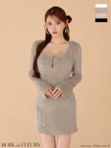 XSサイズあり【ROBE de FLEURS/ローブドフルール】フェザーニット/ パール付き/ ロングスリーブ/ タイト/ ミニドレス/ キャバドレス[OF08]