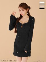 XSサイズあり【ROBE de FLEURS/ローブドフルール】フェザーニット/ パール付き/ ロングスリーブ/ タイト/ ミニドレス/ キャバドレス[OF08]