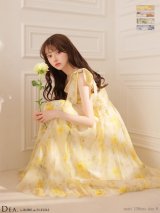 XSサイズあり【DEA./ディア】ブラーフローラル/ ギャザー/ リボン/ シフォン/ フレア/ ワンピース/ ミディアムドレス/ キャバドレス[OF08]