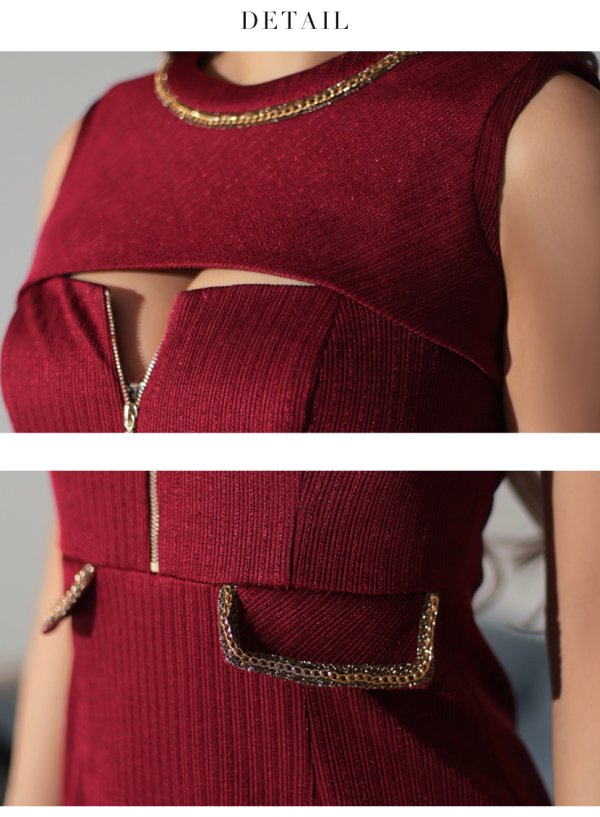 画像14: XSサイズあり【Glossy/グロッシー】フロントジッパー/ ラメニット/ ノースリーブ/ ストレッチ/ タイト/ ミニドレス/ キャバドレス[OF08]