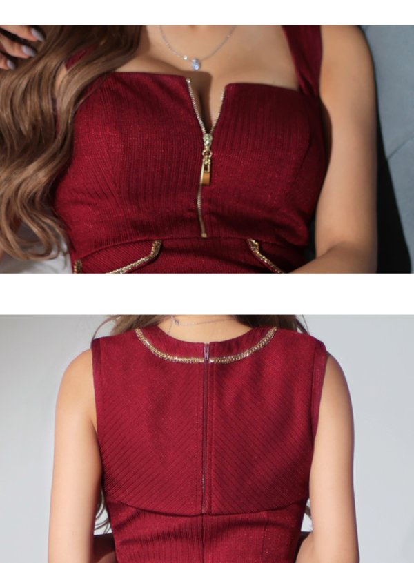 画像15: XSサイズあり【Glossy/グロッシー】フロントジッパー/ ラメニット/ ノースリーブ/ ストレッチ/ タイト/ ミニドレス/ キャバドレス[OF08]