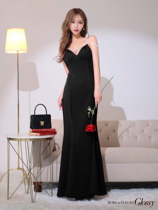 画像11: Lサイズあり【Glossy/グロッシー】ラグジュアリーストラップ/ サイドスリット/ ロングドレス/ キャバドレスlong[OF08]