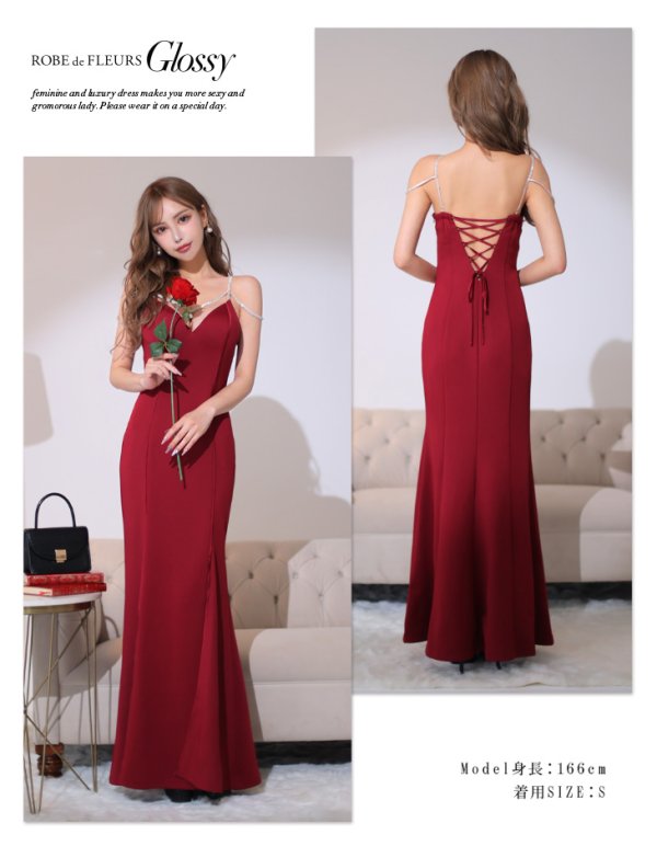 画像24: Lサイズあり【Glossy/グロッシー】ラグジュアリーストラップ/ サイドスリット/ ロングドレス/ キャバドレスlong[OF08]