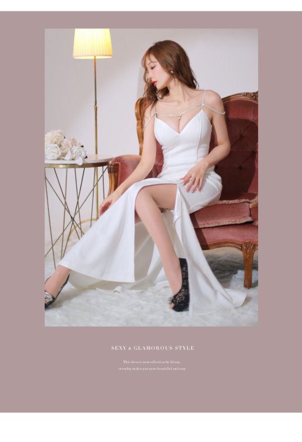 画像5: Lサイズあり【Glossy/グロッシー】ラグジュアリーストラップ/ サイドスリット/ ロングドレス/ キャバドレスlong[OF08]