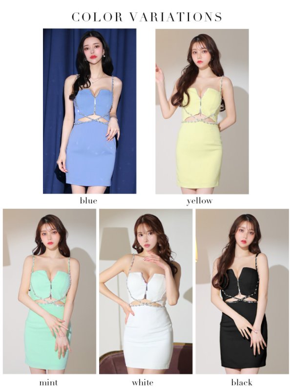 画像18: XSサイズあり【Glossy/グロッシー】クロスビジュー/ フロントジップ/ キャミソール/ ストレッチ/ タイト/ ミニドレス/ キャバドレス[OF08]