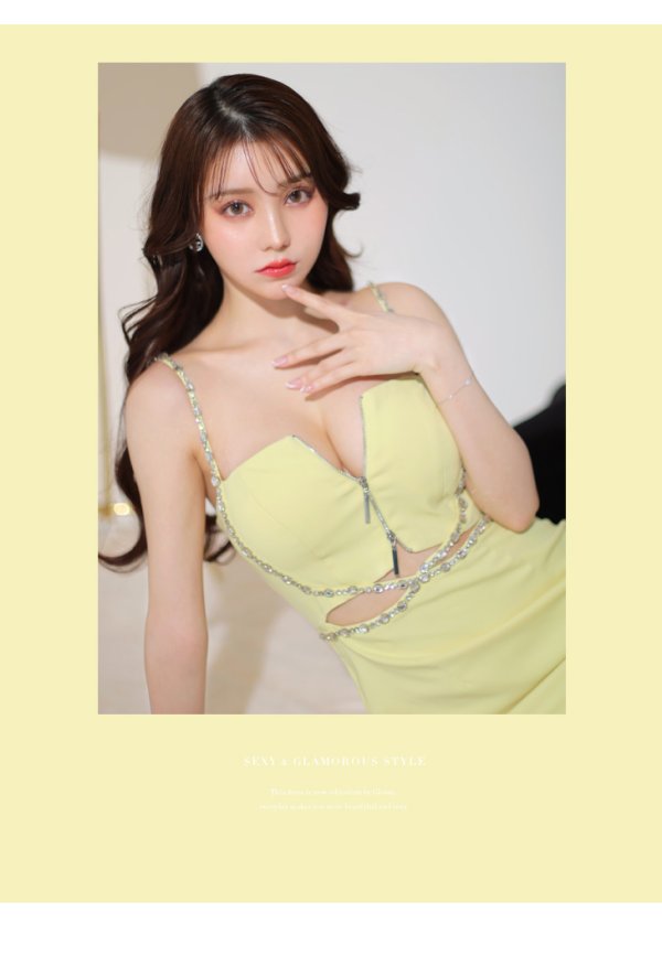 画像13: XSサイズあり【Glossy/グロッシー】クロスビジュー/ フロントジップ/ キャミソール/ ストレッチ/ タイト/ ミニドレス/ キャバドレス[OF08]