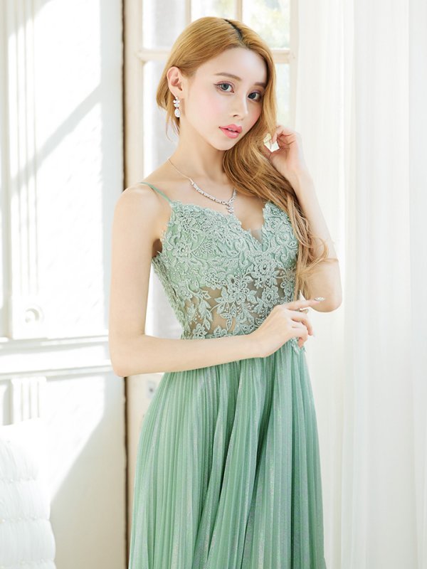 画像5: XS-Lサイズあり【SETTAN/セッタン】ワンカラー/ キャミソール/ 刺繍/ シアー/ ラメ/ プリーツ/ Aライン/ ロングドレス / キャバドレス long[OF2]