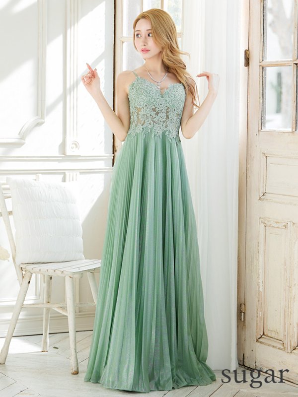 画像6: XS-Lサイズあり【SETTAN/セッタン】ワンカラー/ キャミソール/ 刺繍/ シアー/ ラメ/ プリーツ/ Aライン/ ロングドレス / キャバドレス long[OF2]