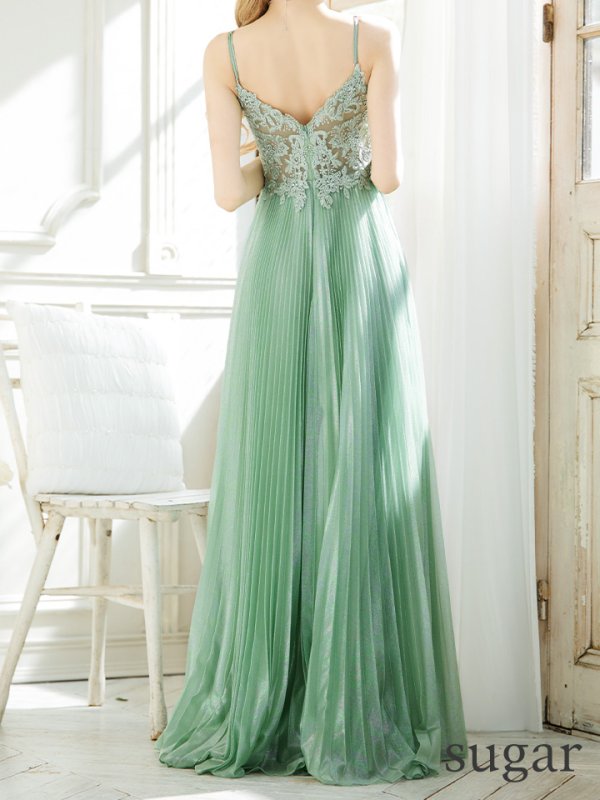 画像8: XS-Lサイズあり【SETTAN/セッタン】ワンカラー/ キャミソール/ 刺繍/ シアー/ ラメ/ プリーツ/ Aライン/ ロングドレス / キャバドレス long[OF2]